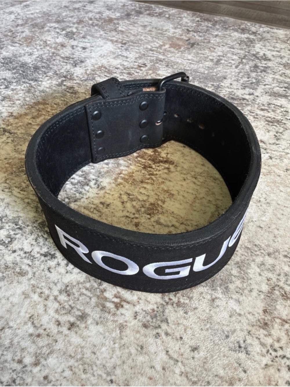 Rogue Black Weightlifting Belt with White Logo